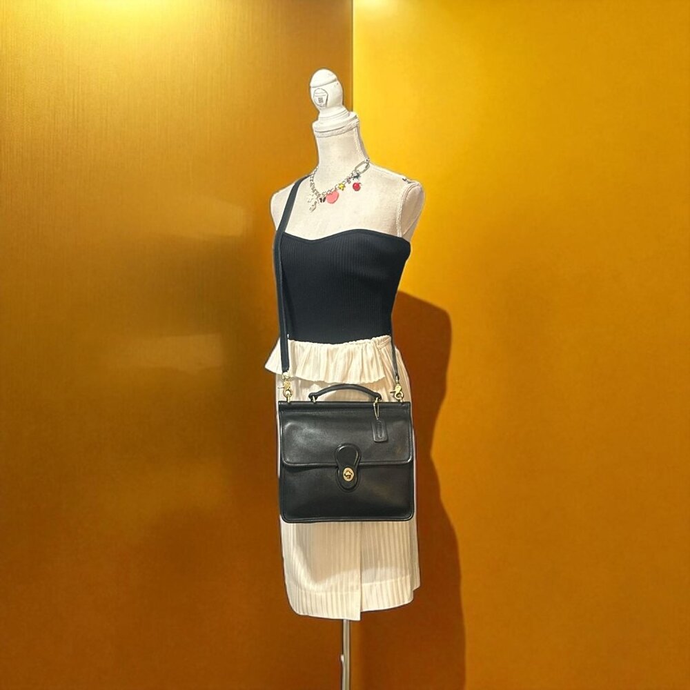 VTG Coach Willis Bag 9927 Black Leather Brass Turnlock Satchel 1994 Costa Rica - Picture 4 of 11